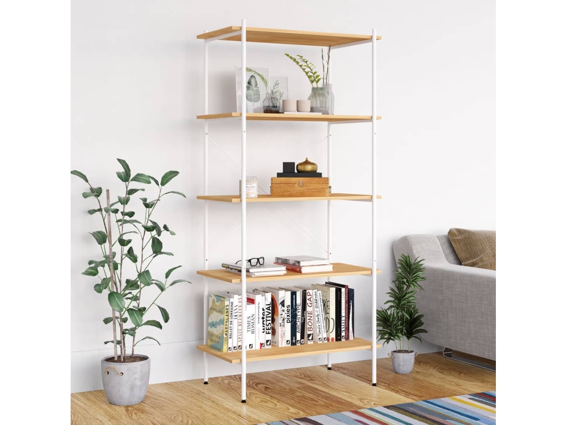 Vidaxl Unidade Com 5 Prateleiras 80x40x163 Cm Branco/cor De Carvalho