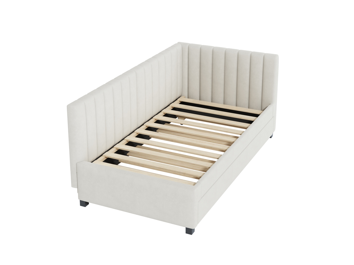 Cama Estofada 90x200 Cm Sofá cama Multifuncional com Estrado de Ripas em Tecido Aveludado Bege PAPRIKA