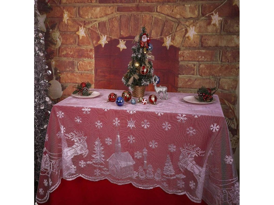 Manta de mesa retangular de Natal Nova Line 160x230cm, com padrões de renas e nevoeiras, poliéster