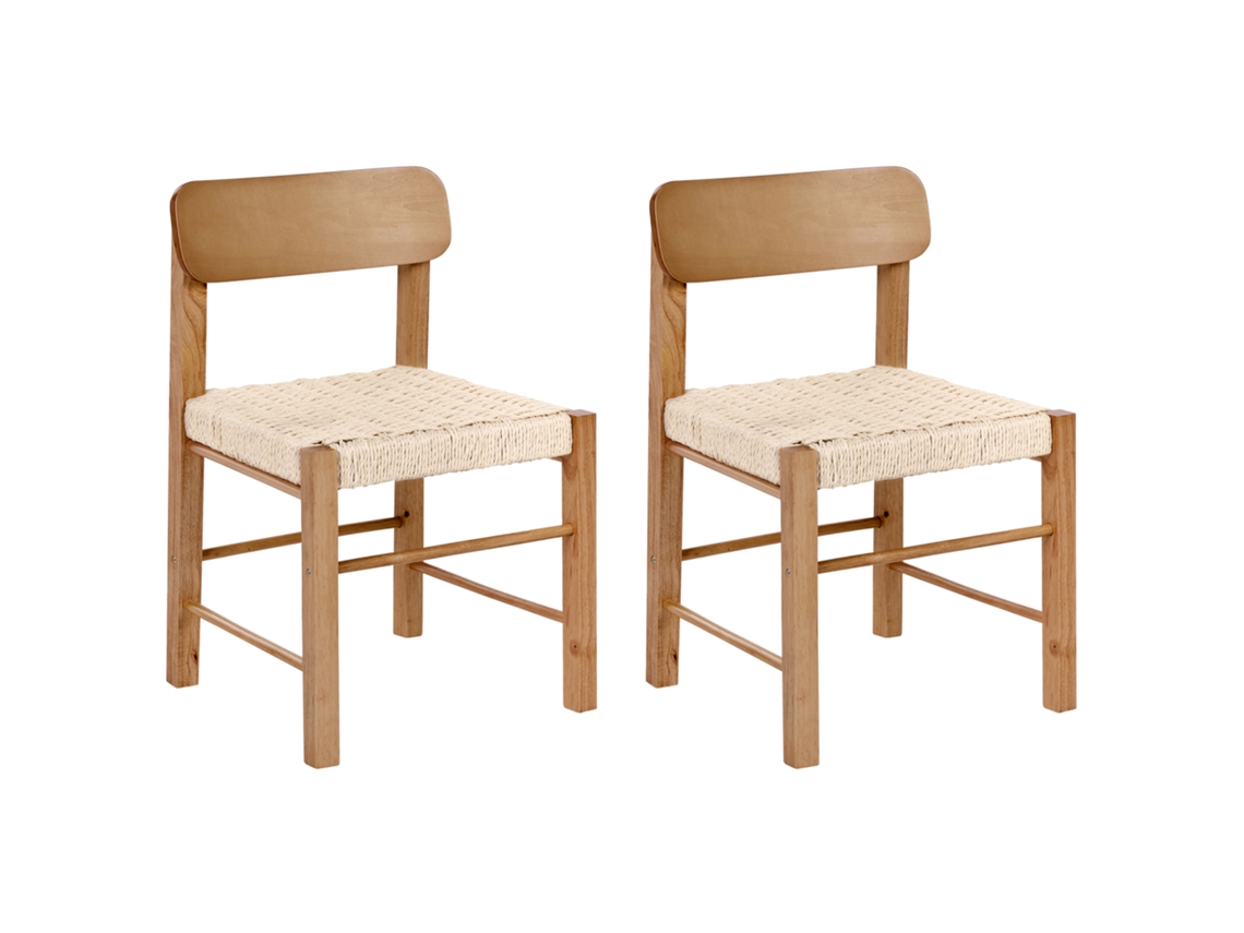 Sillas Boho Con Asiento Trenzado Beliani Allos De Madera De Caucho Marrón 45x47x76