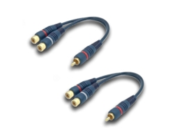 Cabo Rca De 20 Cm Com Divisor De Áudio Em Y , Cabo Rca Para Jack 1 Macho E 2 Fêmeas Para Subwoofers, Fones De Ouvido. Aquaforge (2 Unidades, Azul)