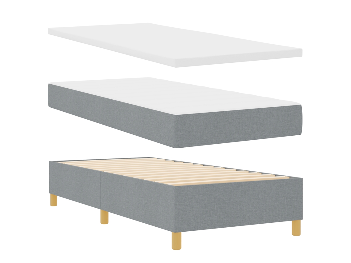 Cama Box Com Colchão Cinza Claro Vidaxl - Tecido (90x200 Cm)