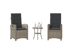 Vidaxl 3 Pcs Conjunto Bistrô com Almofadões Vime Pe Cinza