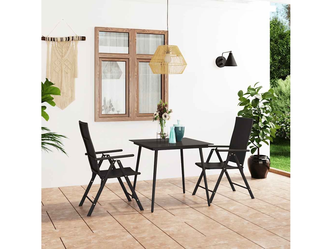 Vidaxl 3 Pcs Conjunto De Jantar Para Jardim Preto