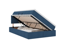 Cama com Arrumação e Led e Colchão Azul em Tecido MAISON EXCLUSIVE (120x200 cm)