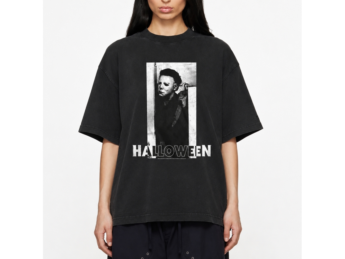 Rockinstone Halloween Michael And Logoblack White Black Adult T-shirt Size:l