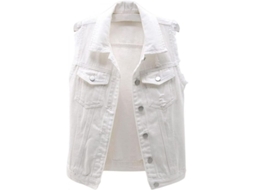 2026-chaleco Vaquero Crop Para Mujer Sin Mangas Con Botones Y Desgarros Casual Ejm Medium Blanco