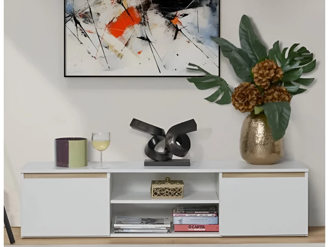 Móvel TV DORMUS com 2 Portas Tavira - Largura 150 cm (Branco e Carvalho)