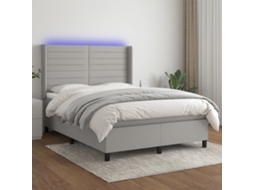 Vidaxl Cama Box Spring C/ Colchão E Led 140x200 Cm Tecido Cinza-claro