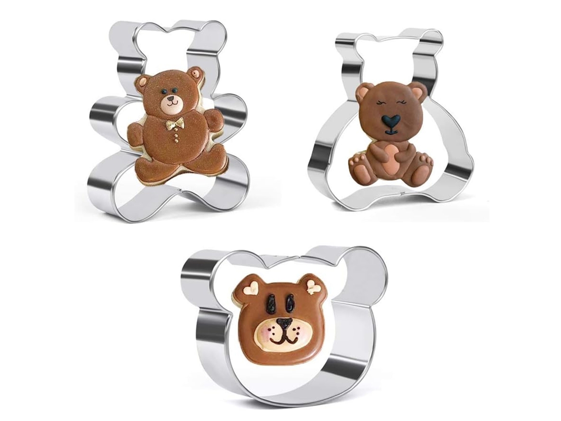 Conjunto De 3 Cortadores De Biscoito Ursinho Aço Inoxidável Premium Para Bolos, Pasta De Açúcar E Biscoitos