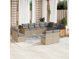Vidaxl 12 Pcs Conjunto De Sofás P/ Jardim Com Almofadões Vime Pe Bege
