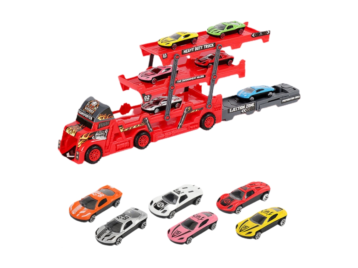 Ats brinquedo de Caminhão Transportador de Carros com 6 Mini Carros Conjunto Plegável de 3 Camadas para Crianças