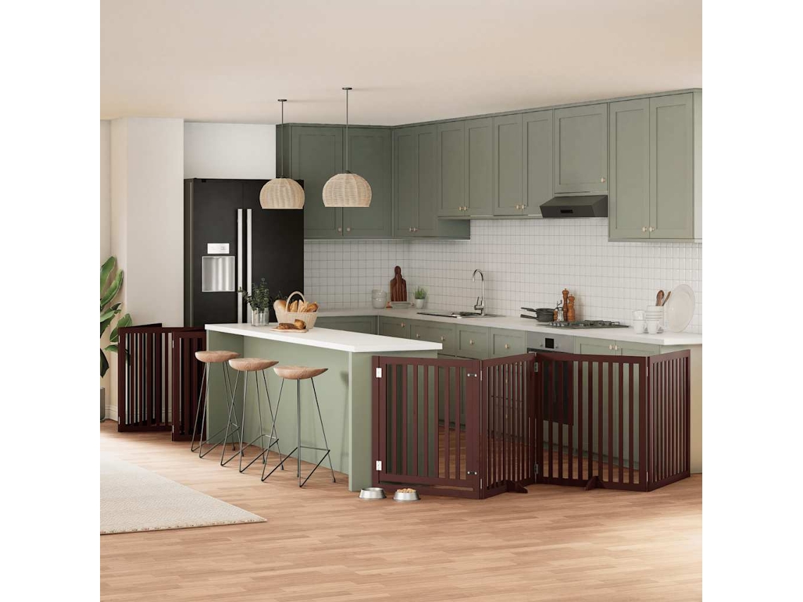 Vidaxl Portão Cães C/ Porta Dobrável 12 Painéis 960 Cm Álamo Castanho