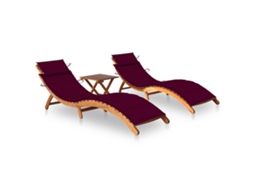 Vidaxl Espreguiçadeiras Com Mesa E Almofadões 2 Pcs Acácia Maciça