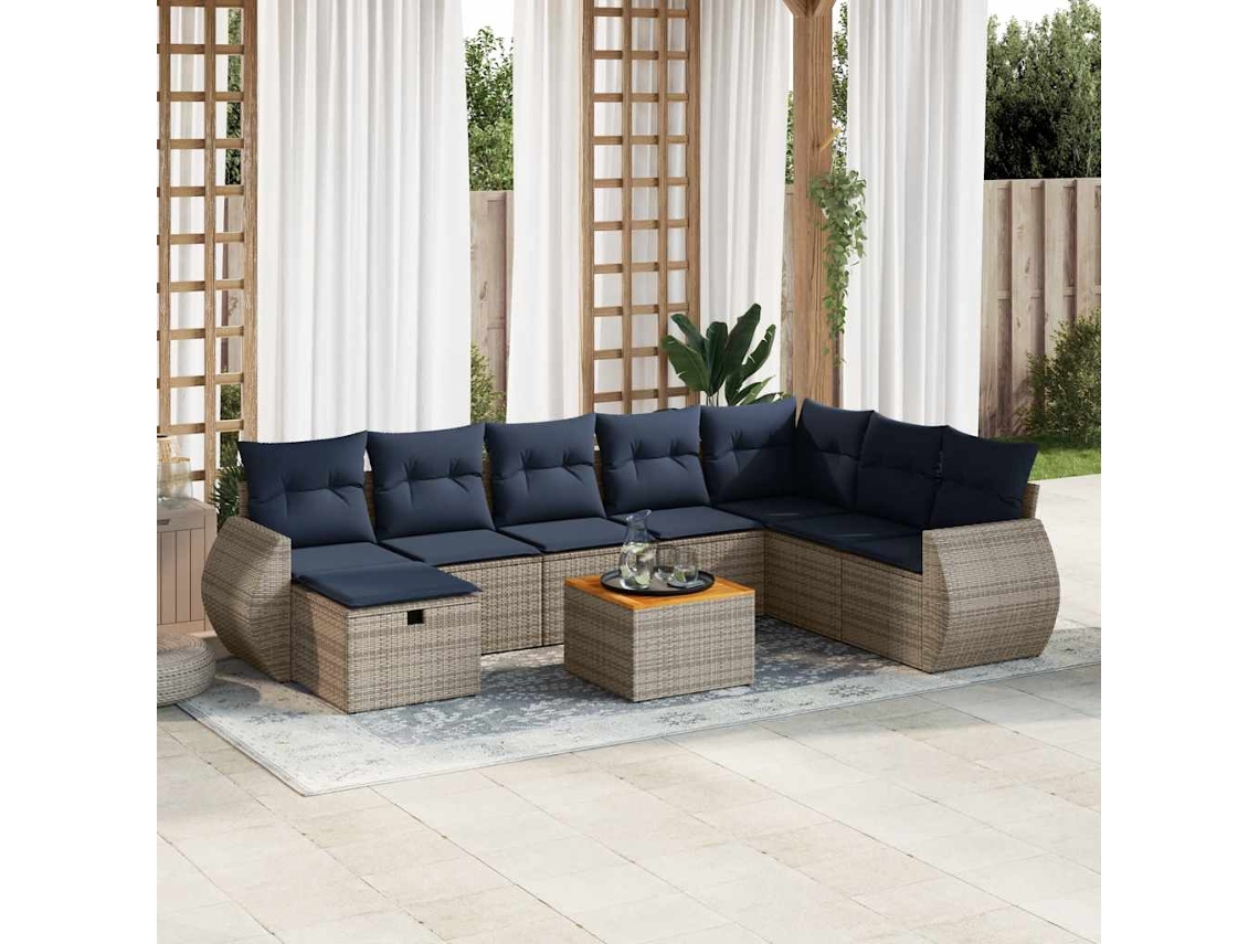 Vidaxl 9 Pcs Conjunto Sofás P/ Jardim Com Almofadões Vime Pe Cinzento