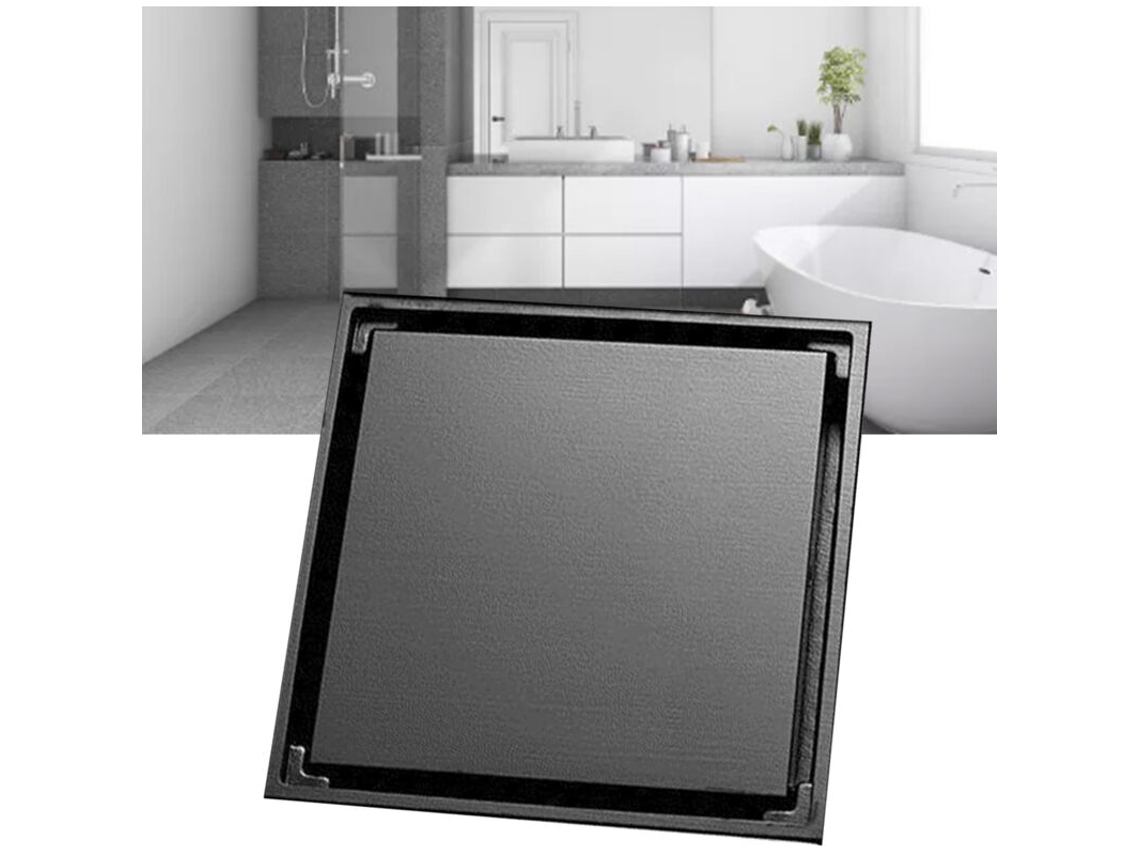 Ralo quadrado para chuveiro com filtro, de aço inox, para banheiro, piso, preto | AQUAFORGE