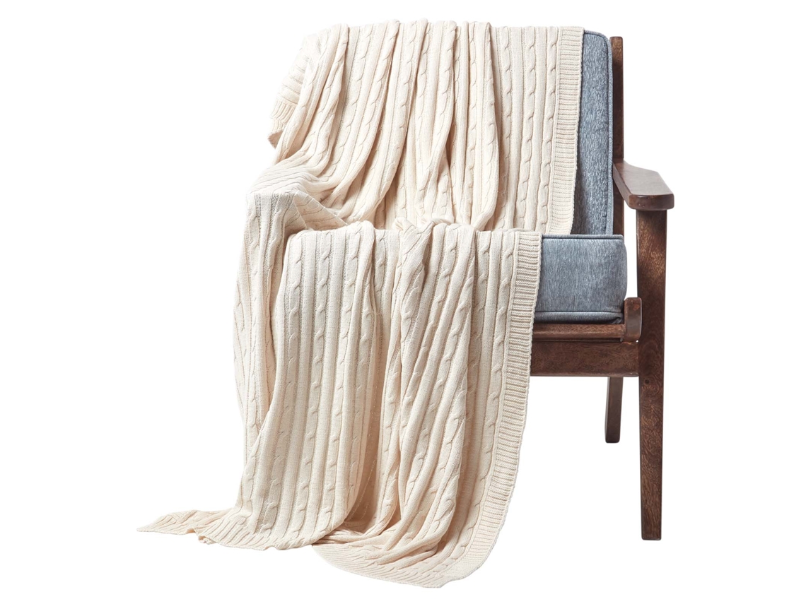Homescapes Cable Knit Natural Throw 150x200 Cm