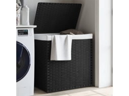 Vidaxl Cesto P/ Roupa Suja C/ 2 Secções 53x35x57 Cm Vime Pe Preto