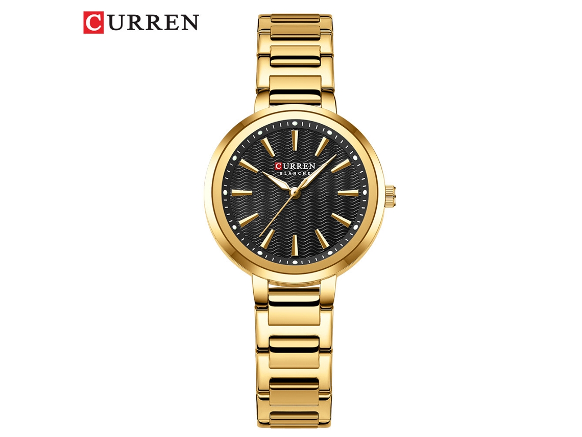 Relógio Feminino À Prova D'água (dourado E Preto) Com Mostrador Pequeno, Estilo Simples E Casual, Pulseira De Aço.