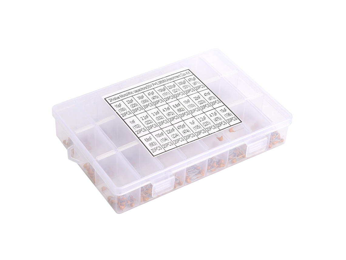 Kit De Capacitores Cerâmicos Monolíticos 480 Peças 24 Valores 10pf-10uf Para Computador