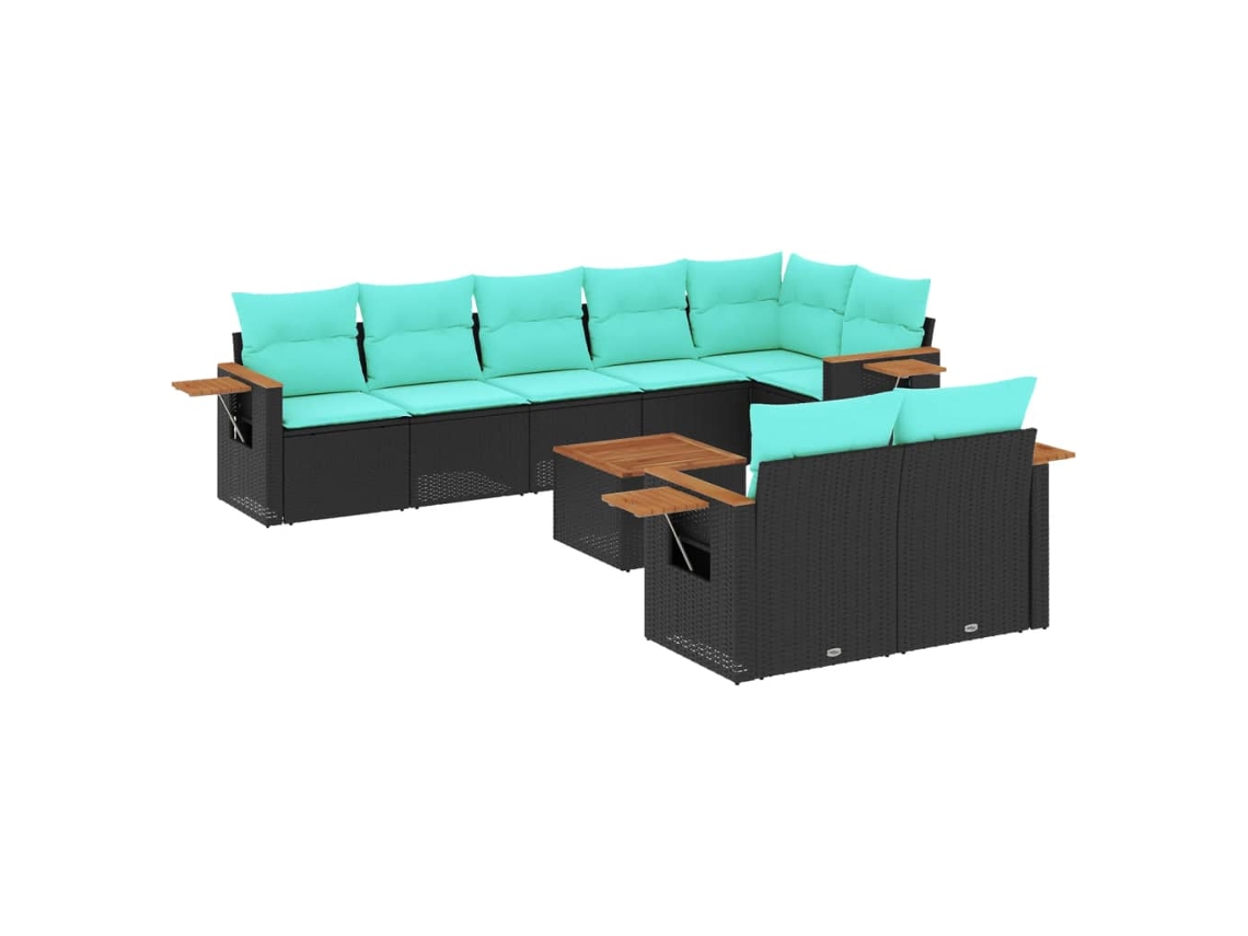 Conjunto de 9 Sofás para Jardim com Almofadões Vime Pe Preto MAISON EXCLUSIVE (9 pcs)