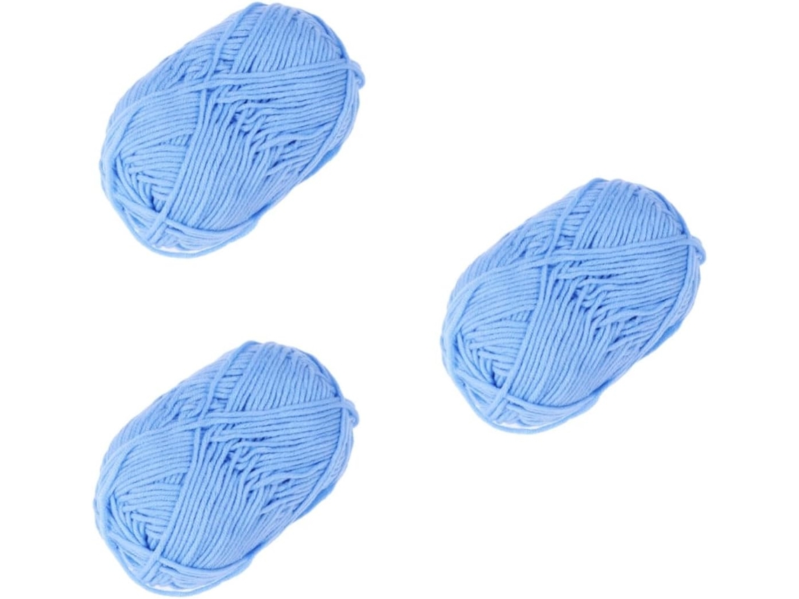 Fio De Algodão, 3 Novelos, Azul, Tipo Leite Para Cachecóis E Gorros