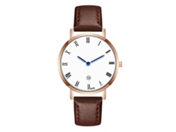 Relógio Masculino de Pulso Casual com Pulseira de Couro Pu Estilo Simples Marrom Escuro