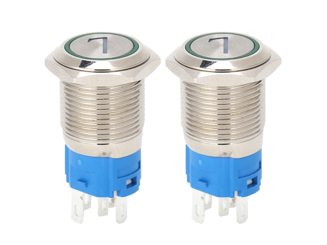 Interruptor De Botão De Pressão De Aço Inoxidável 5 Pinos 16mm Com Luz E Auto-reset 7-12vdc Verde 2pcs