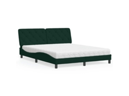 Vidaxl Cama Com Colchão 160x200 Cm Veludo Verde-escuro