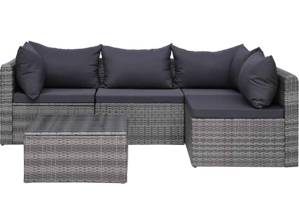 vidaXL 5 pcs sofás de jardim c/ almofadões+almofadas vime PE cinzento