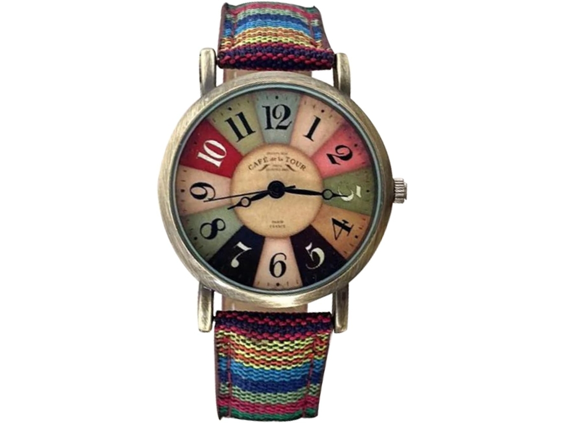 Relógio Multicolorido Pulseira Tecida Arco-Íris Padrão Feminino Relógio Boho Hippie-Roxo