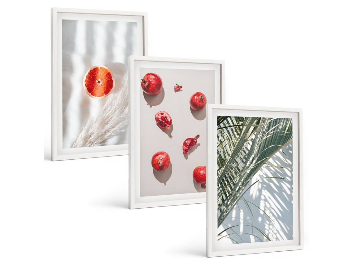 Quadros Decorativos Para Parede Férias Com Palmeiras E Frutos Moldura Branca Quadros Para O Escritório Espelharte (3 Piezas De 40x60 Cm)