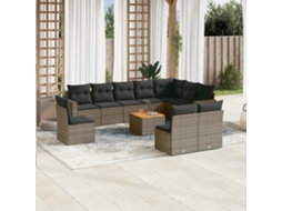 Vidaxl 11 Pcs Conjunto Sofás De Jardim C/ Almofadões Vime Pe Cinzento