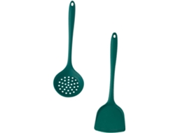 Conjunto De Espátula E Colher Perfuradas Silicone Verde, 1 Conjunto