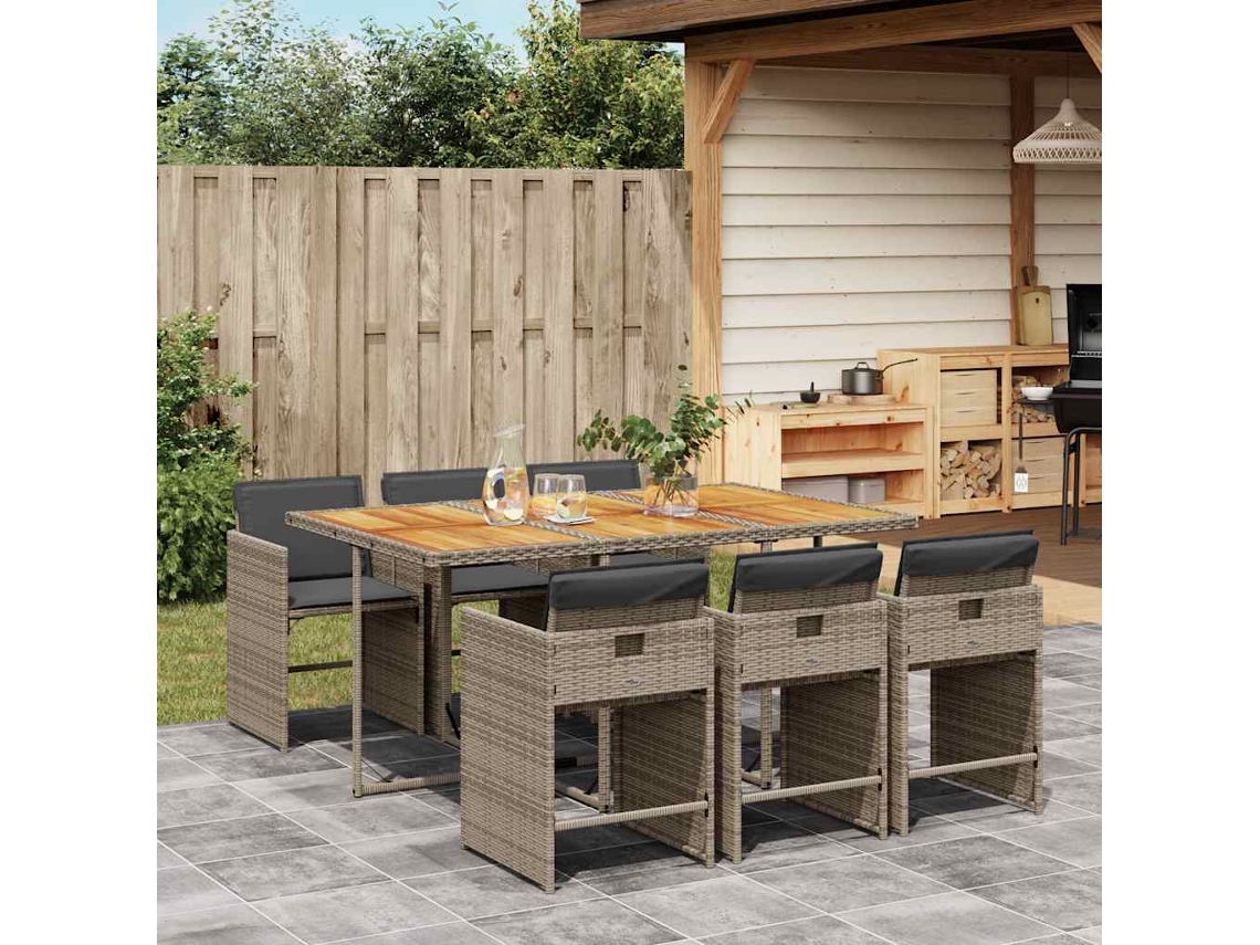 Vidaxl 7 Pcs Conjunto De Jantar P/ Jardim C/ Almofadões Vime Pe Cinza