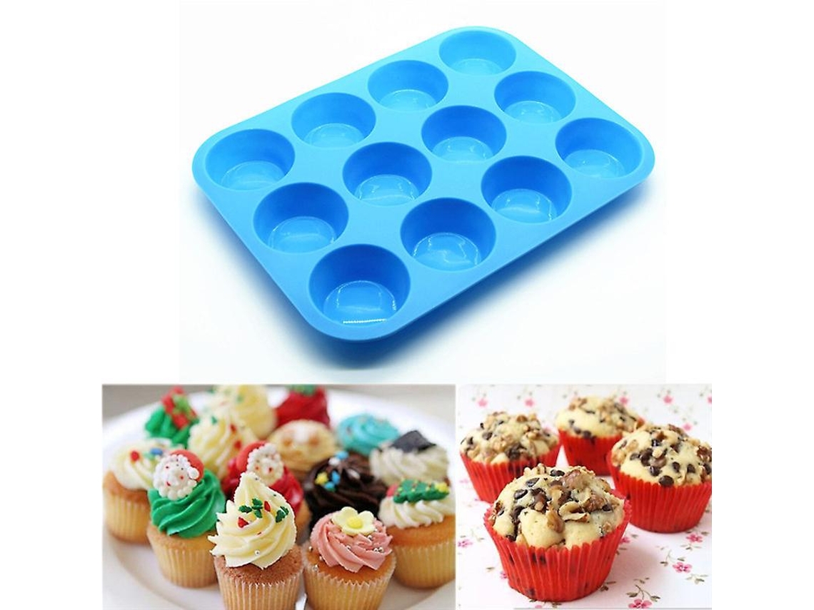 Forma De Silicone Para Cozinha Com 12 Cavidades Para Muffins E Cupcakes Azul Aquaforge