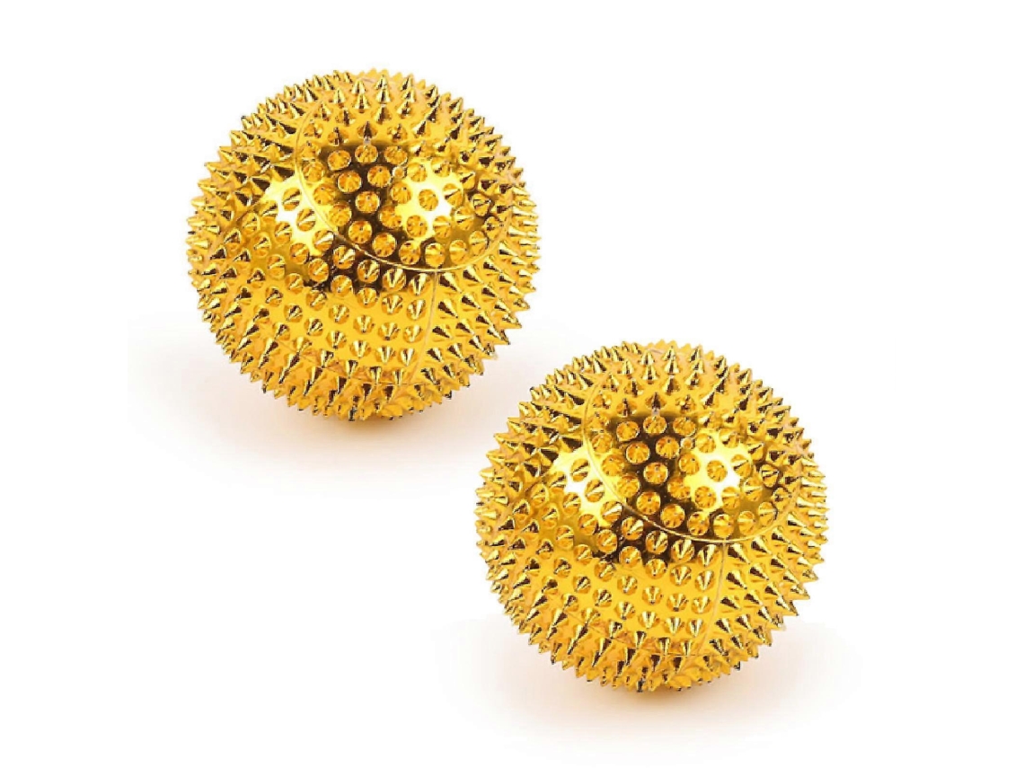 2 Bolas De Massagem Com Agulhas - Massageador Ativo De Acupressão, Ferramenta De Massagem Dura E Pontiaguda Para Mãos E Pés, Dourada