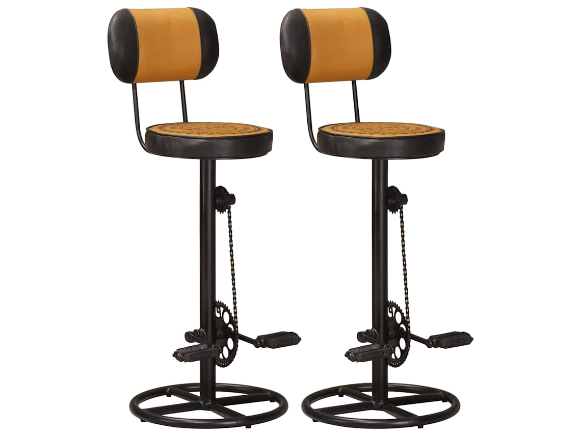 Vidaxl Bancos Bar C/ Estampagem 2 Pcs Couro Genuíno Preto E Castanho