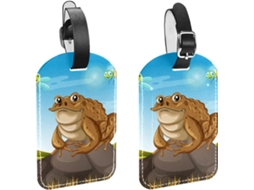 Conjunto De 2 Etiquetas Bagagem Em Imitação Couro Com Estampa Um Sapo Marrom Sentado Uma Pedra