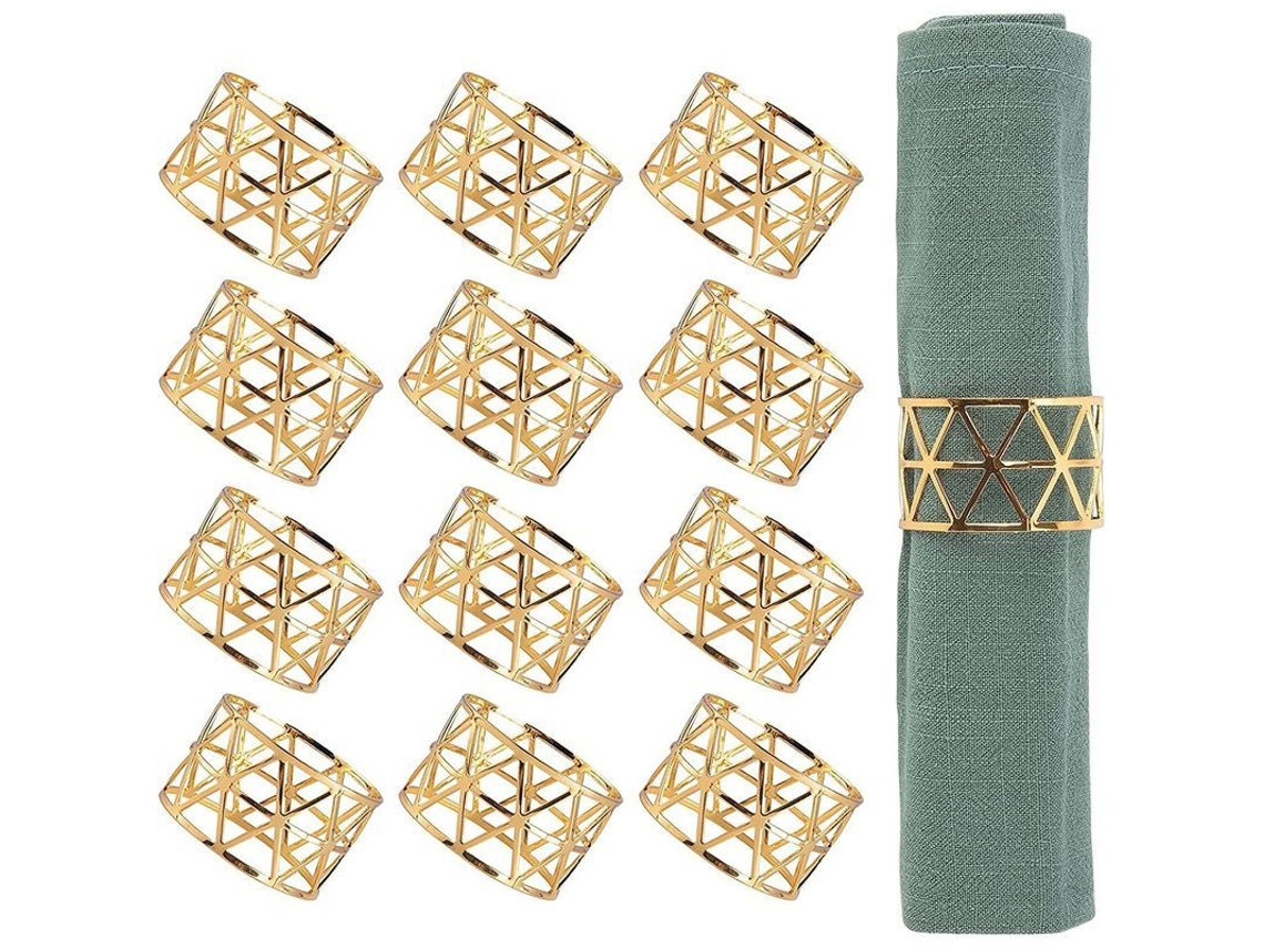 12 anéis dourados para guardanapos, acessórios de mesa | S/MARCA