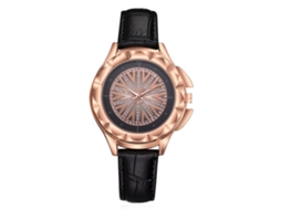 Relógio de Pulso Feminino Casual de Quartzo com Strass e Couro Pu Preto