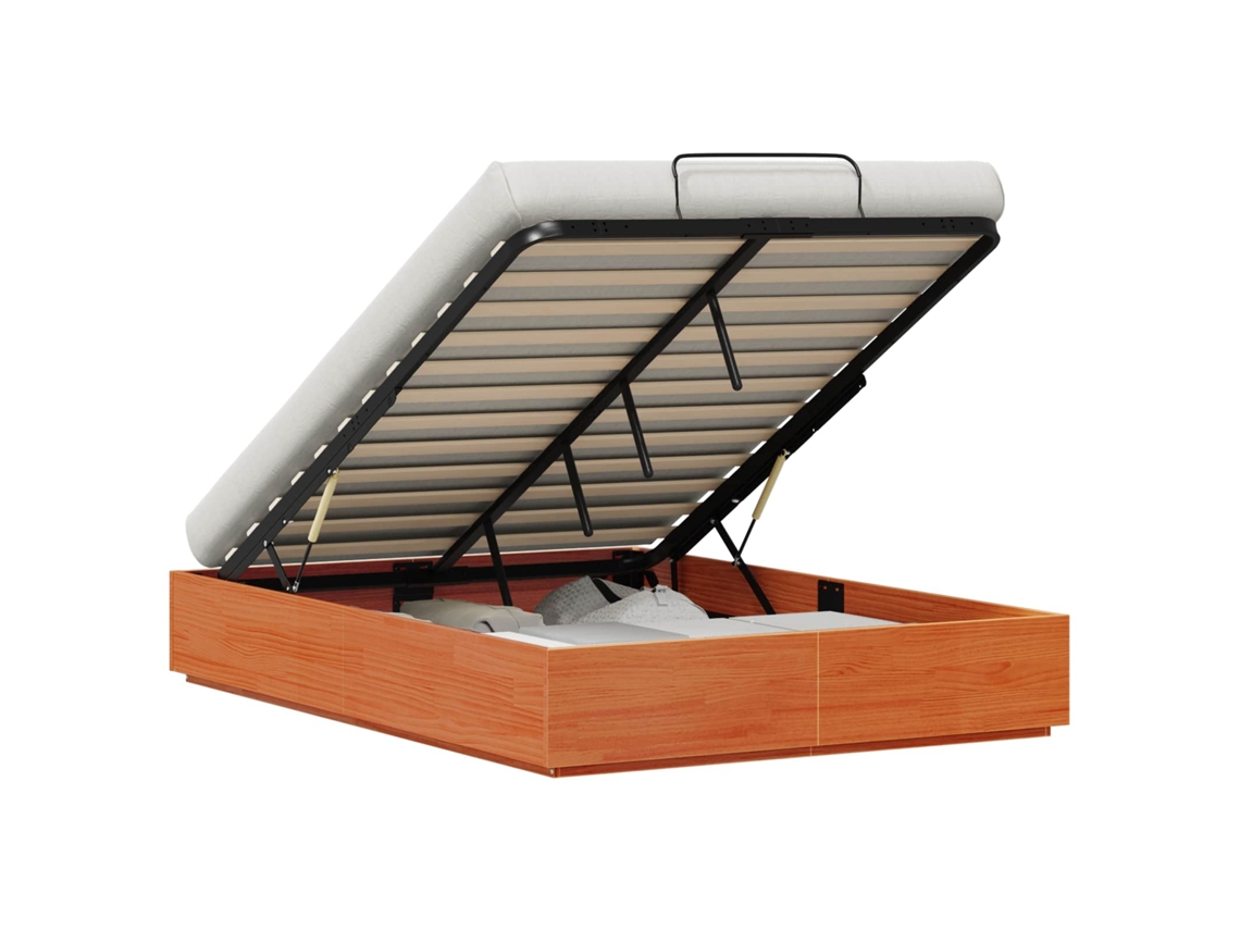 Vidaxl Estrutura De Cama Ottoman Com Armazenamento Castanho Encerado