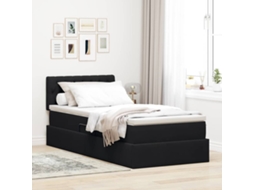 Vidaxl Cama De Armazenamento Led Com Colchão Preto 100 X 200 Cm Veludo