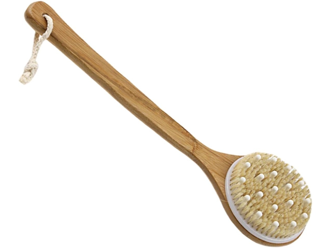 Escova De Massagem Callaron, Escova De Banho Antiderrapante Com Cabo Longo 40cm Em Ppr, Cerdas Macias De Algodão E