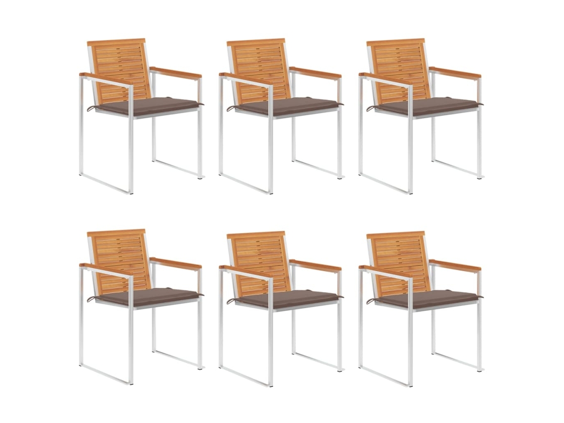 Vidaxl Cadeiras De Jardim 6 Pcs C/ Almofadões Madeira De Acácia Maciça