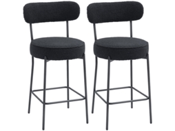 Conjunto De 2 Cadeiras De Bar Com Assento E Apoio Para Os Pés Estofados, Capa De Fleece, Estrutura Metálica, Preto-kd