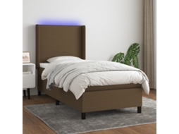 Vidaxl Cama Box Spring C/ Colchão/led 90x190 Cm Tecido Castanho-escuro