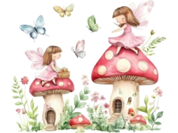 Adesivos de parede decorativos para quarto infantil com borboletas e elfos pintados à mão (2 conjuntos)