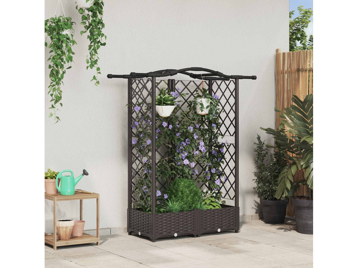 Vidaxl Cama Elevada Com Treliça E Telhado Castanho 124 X 40 X 123 Cm