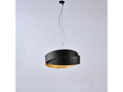 Astro Suspensão Em Ferro Lacado Preto Com Deco Exterior E Decoração Pretos. Interior Em Ouro Antigo E Cabo De Aço Ajustável 2 Luzes Belight